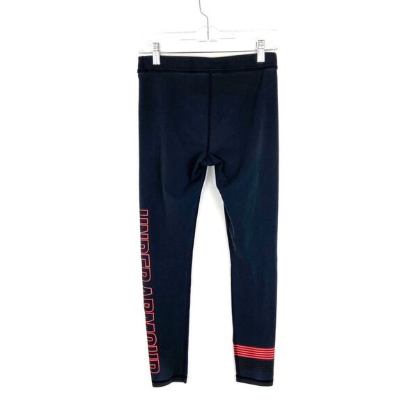 Under Armour Womens Black Leggings Wordmark Logo Down Leg Retro 90s Small - Picture 4 of 7